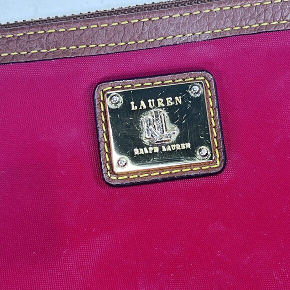 Ralph Lauren Red Makeup Toiletry Cosmetic Small Travel Pouch Bag Leather Strap - Picture 3 of 13